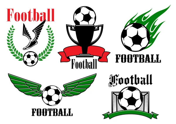 Voetbal of de voetbal pictogrammen en symbolen — Stockvector