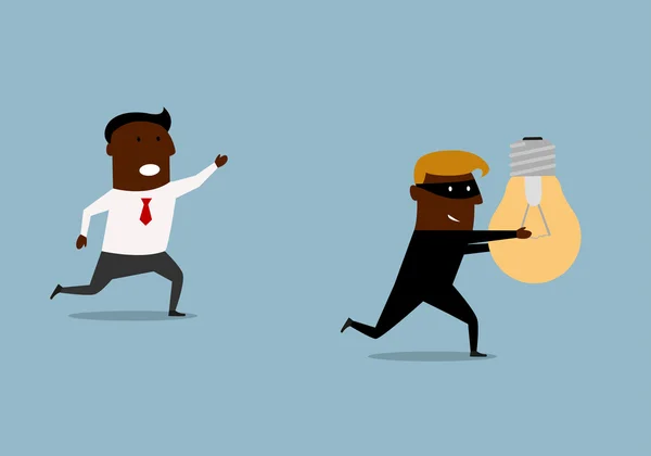 Black businessman chasing thief with idea — Stock Vector