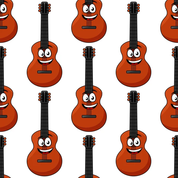 Smiling cartoon acoustic guitar seamless pattern — Stockvector