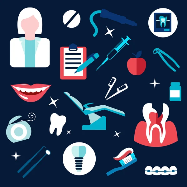 Iconos planos con temática de salud y dental — Vector de stock