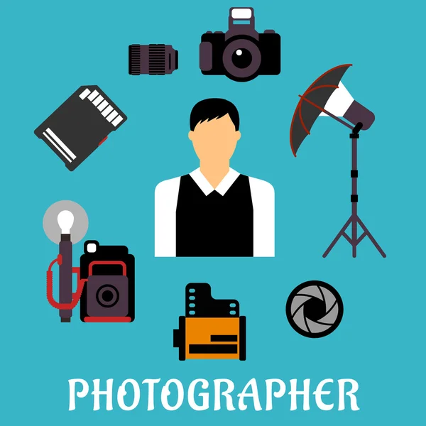 Photographer with equipment and items — 图库矢量图片