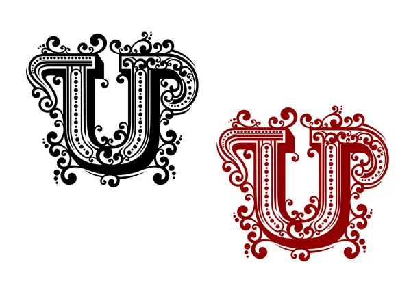 Capital letter U in engraving style — 图库矢量图片