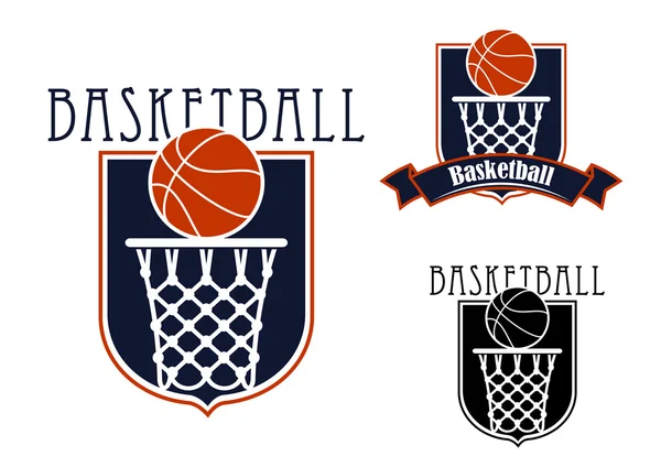 Basketballspiel-Symbole mit Körben und Bällen — Stockvektor