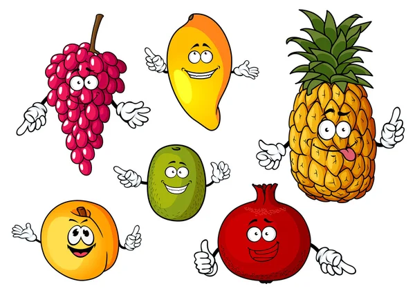 Cartoon happy fresh fruits characters — Stock Vector