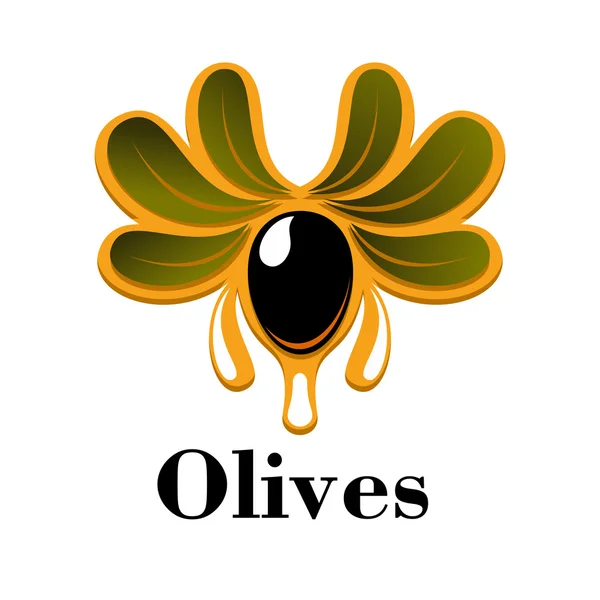 Black olive fruit with oil drops and leaves — ストックベクタ