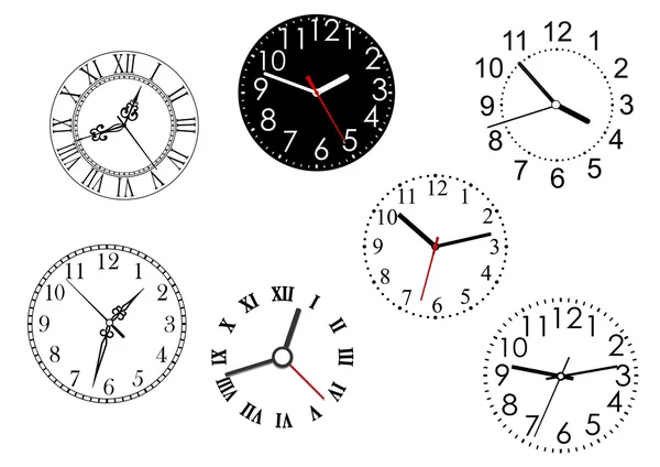 Set of isolated clock dials — Stock Vector
