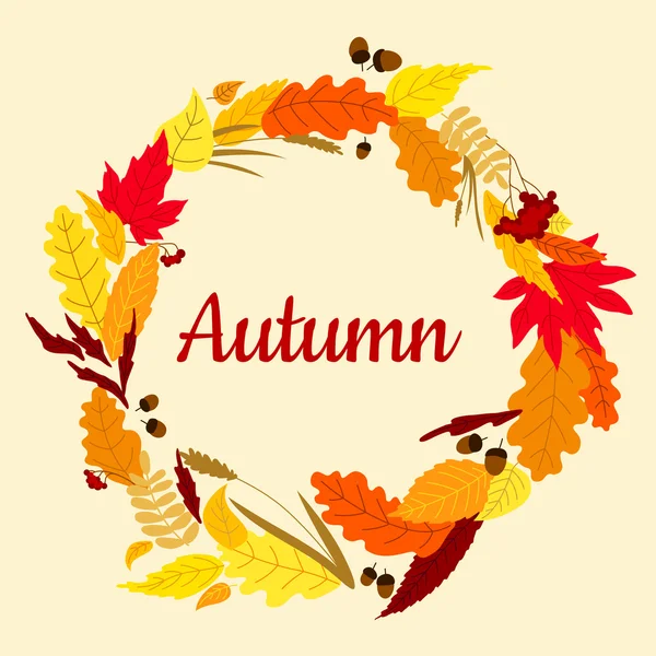 Marco de otoño con bellotas, viburno y espiguillas — Vector de stock
