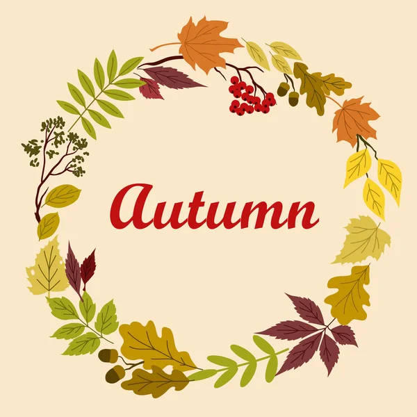 Autumnal wreath with acorns, leaves and viburnum — Stockvector