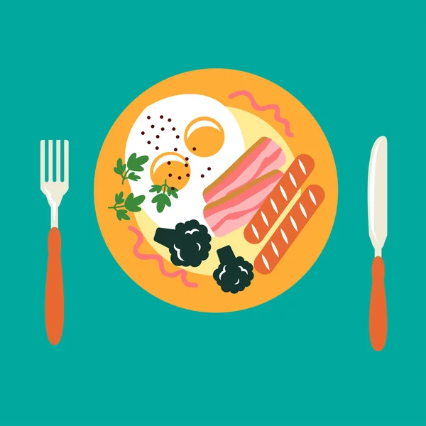 अंडी, सॉसेज, बेकॉन, ब्रॉकोलीसह नाश्ता — स्टॉक व्हेक्टर