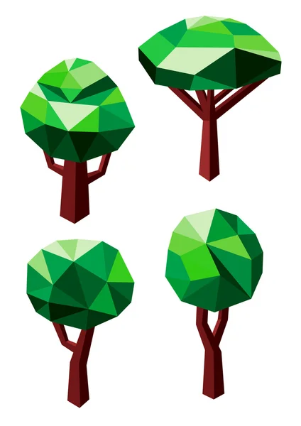 Icone alberi verdi in stile 3D low poli — Vettoriale Stock