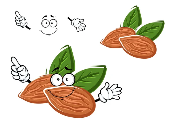 Cartoon almonds nuts with leaves — Stok Vektör