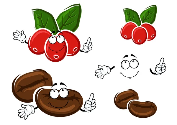 Coffee berries and beans cartoon characters — Stock Vector