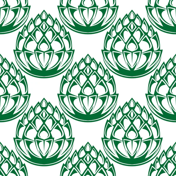 Green hop blooms seamless pattern — Stockvector