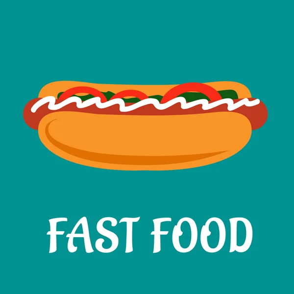 Hotdog fast food com salsicha e legumes — Vetor de Stock