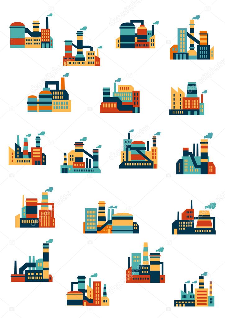 Industrial factories and plants flat icons