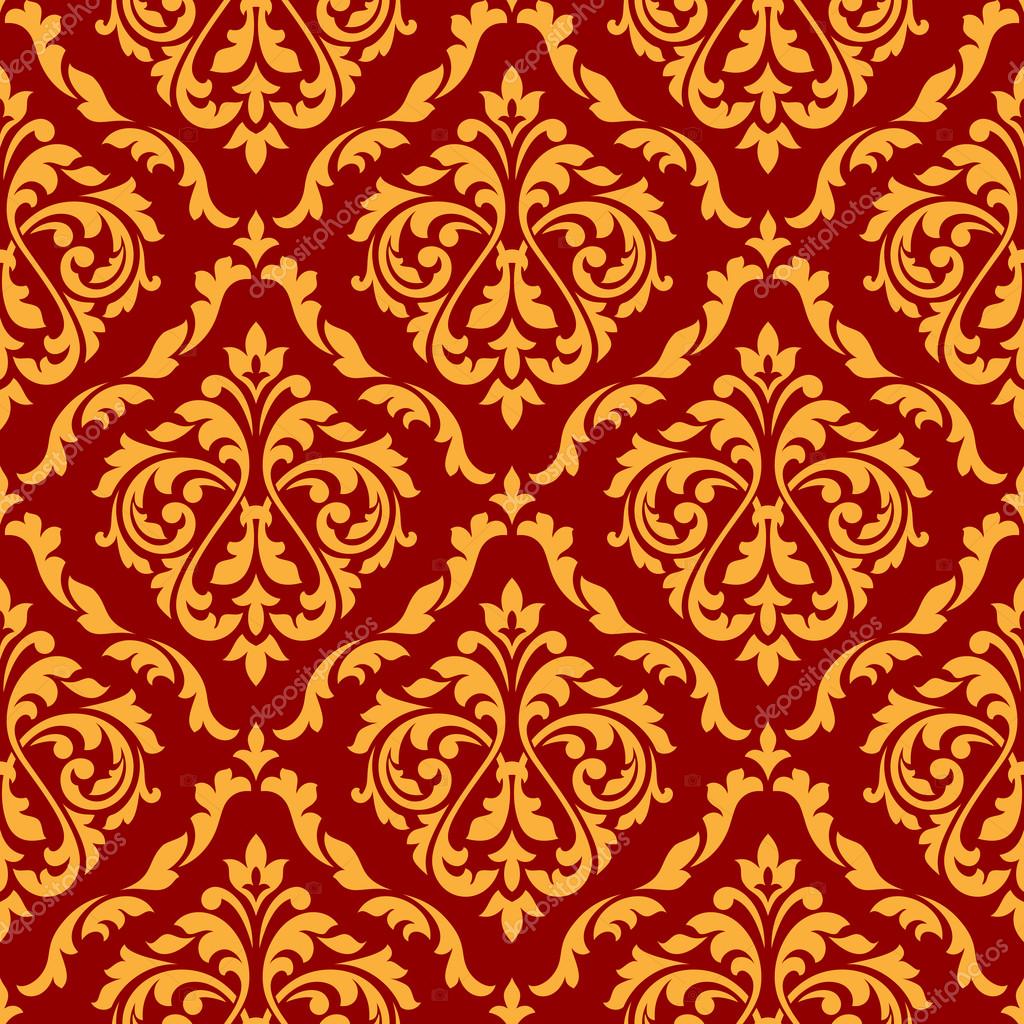 Damask seamless pattern with orange and red colors Stock Vector Image