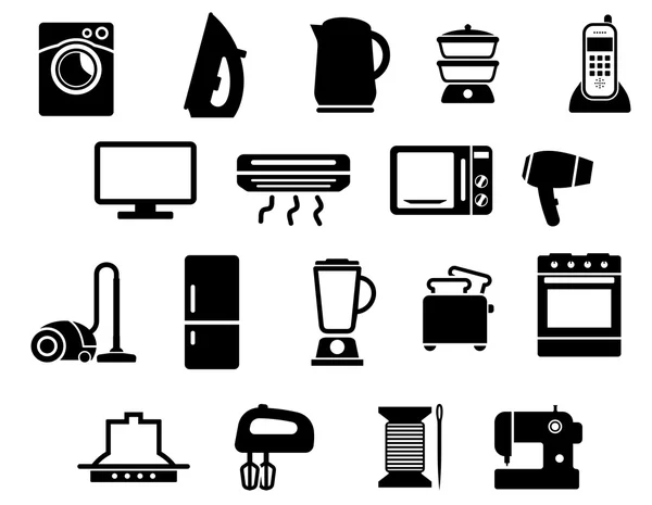 Huistoestellen zwarte iconen set — Stockvector