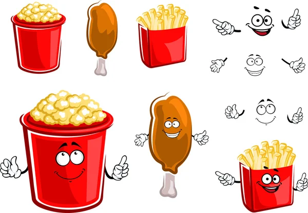 Frites, cuisse de poulet et pop-corn — Image vectorielle