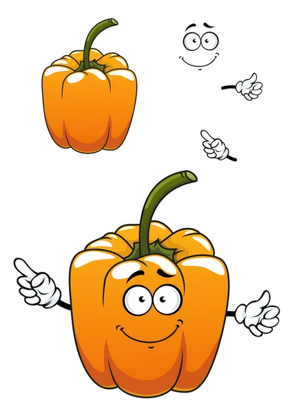 Orange Bell Pepper Vegetable Cartoon Character Ribbed Sides Long Green — Stock Vector