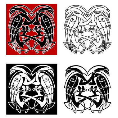 Stork or heron birds with celtic patterns