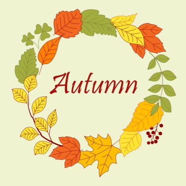 Frame border of autumn leaves and clovers