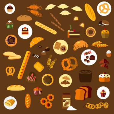 Bakery, pastry and confectionery flat icons