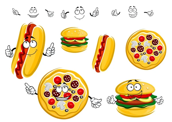 Cartoon isolated fast food characters — 图库矢量图片