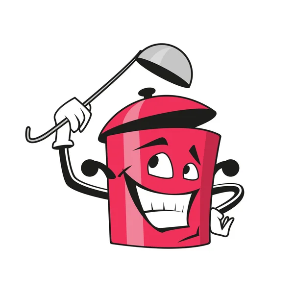 Cartoon saucepan character with ladle — ストックベクタ