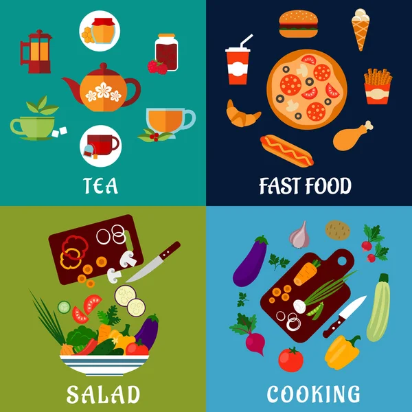 Healthy and fast food flat icons — Stockvector