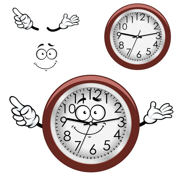 Cartoon wall clock with brown rim — Stock vektor