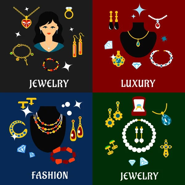 Jewelry and accessories flat icons — Stockvector