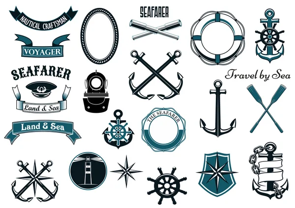 Nautical and marine heraldic elements — Stok Vektör