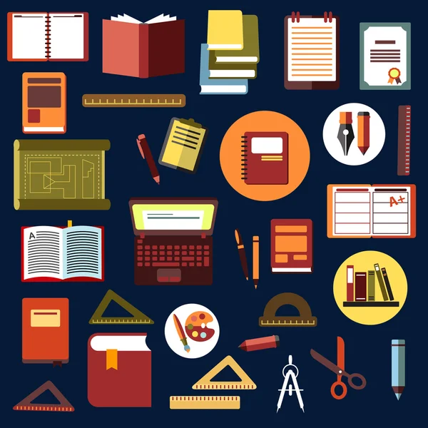 Education flat icons with school supplies — 스톡 벡터