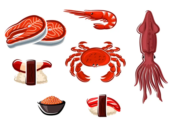 Fresh seafood and sea animals — Stock Vector