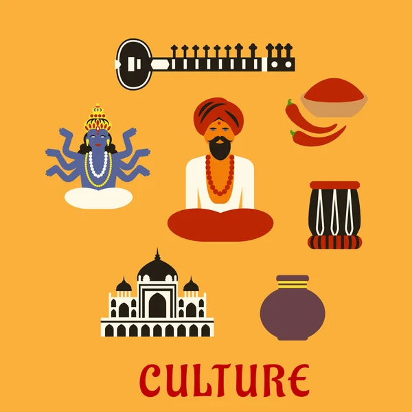 Icone della cultura e della religione indiana — Vettoriale Stock