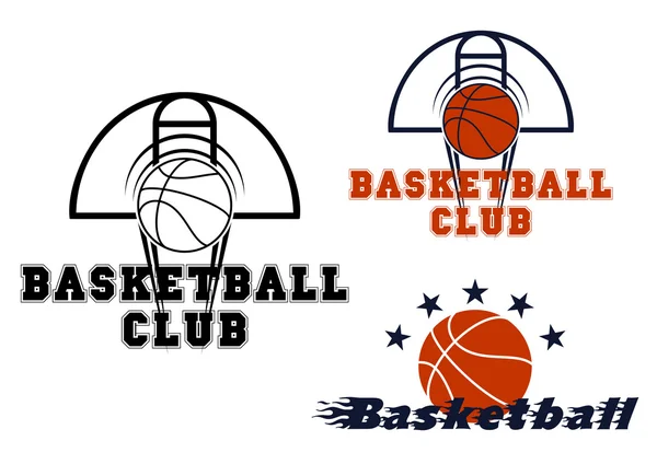 Emblemas de basquete com itens do jogo —  Vetores de Stock