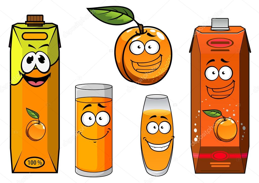 Cartoon apricot fruit, juice and glasses Stock Vector Image by ...