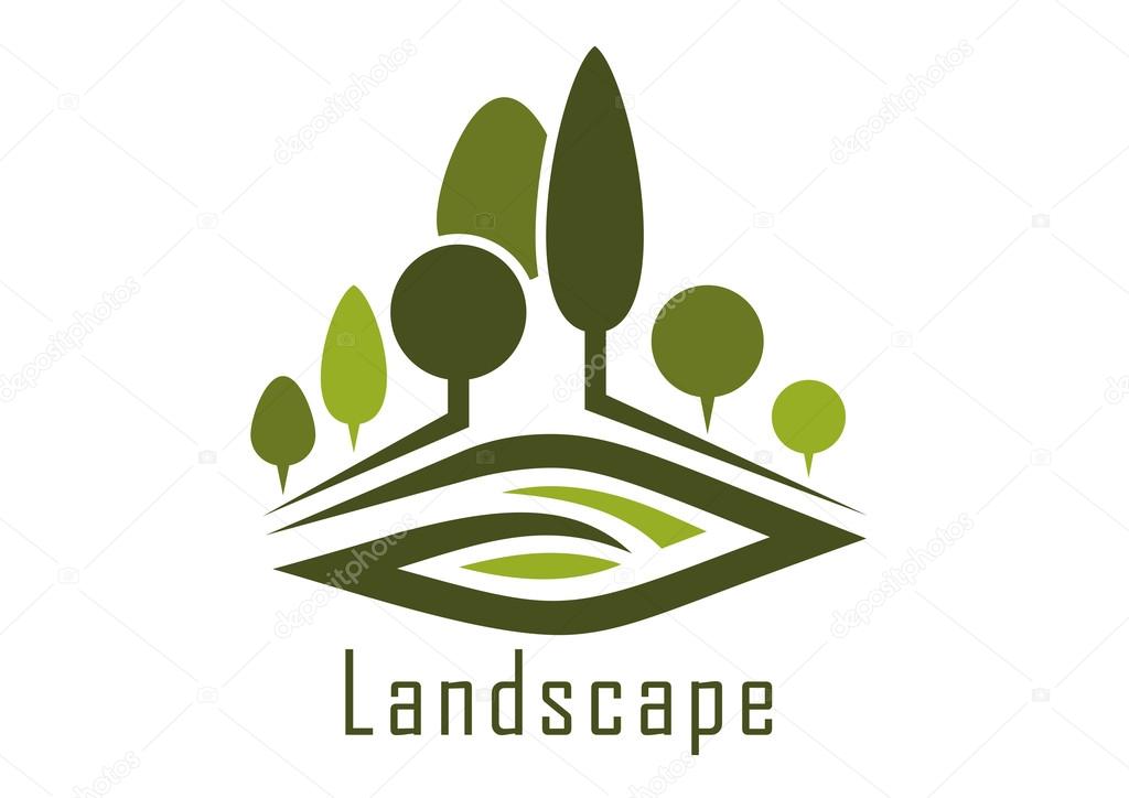 Summer park abstract icon with shady alleys, trimmed trees and kidney shaped lawn, for nature or landscape design