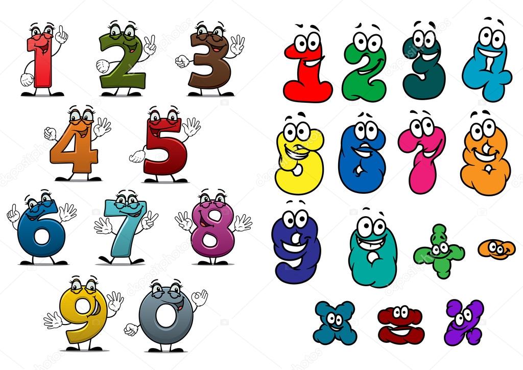 Cartoon colorful numbers and digits