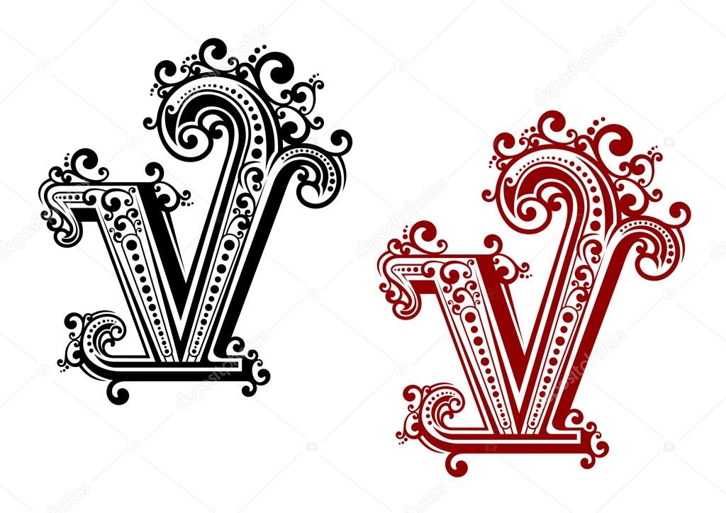 Capital letter V with floral elements