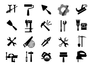 Electric and manual tools black icons
