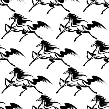 Graceful black horses seamless pattern