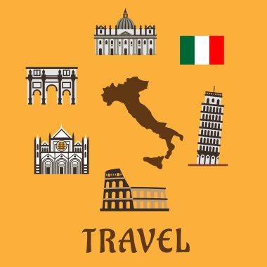 Italy flat travel symbols and icons