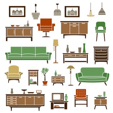 Home furniture elements in flat style