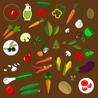 Fresh vegetables and herbs flat icons