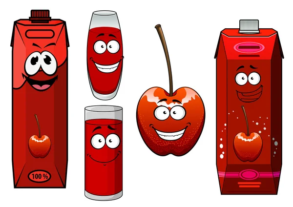 Cartoon red sweet cherry juice and fruit — 图库矢量图片