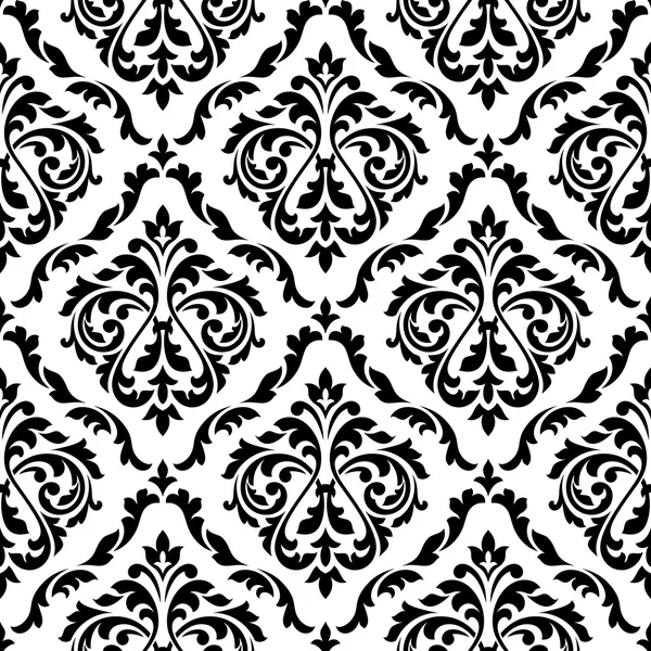 Damask black and white floral seamless pattern — Stock Vector