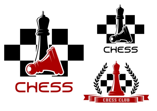 Chess club icons with queen and pawn — 스톡 벡터