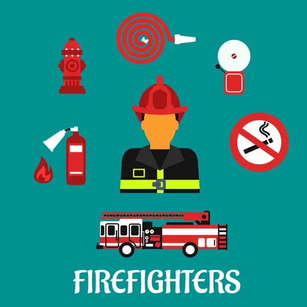 Feuerwehr Beruf Farbe flache Symbole — Stockvektor
