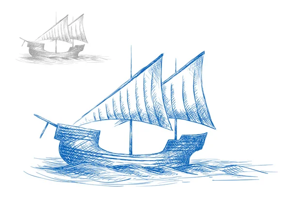 Ескіз старого середньовічного вітрильного корабля — стоковий вектор